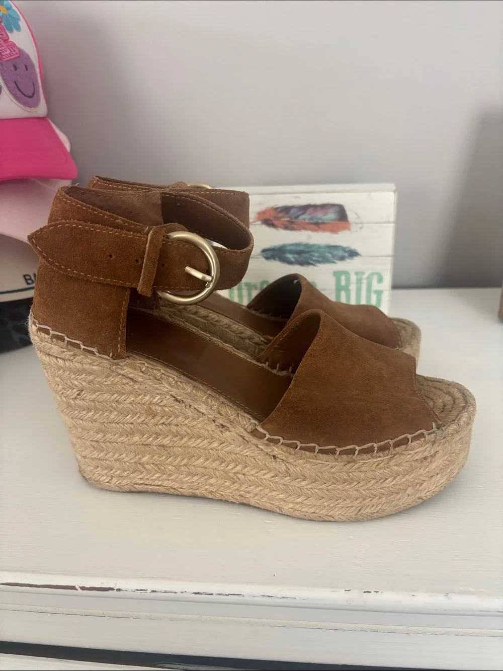 Marc Fisher Brown Suede Espadrille Wedge Sandals Size 7